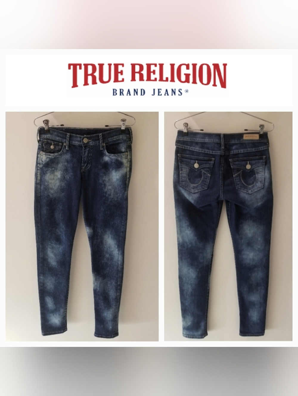 True Religion SERENA Acid Wash Jeans Blue Denim Sz 26